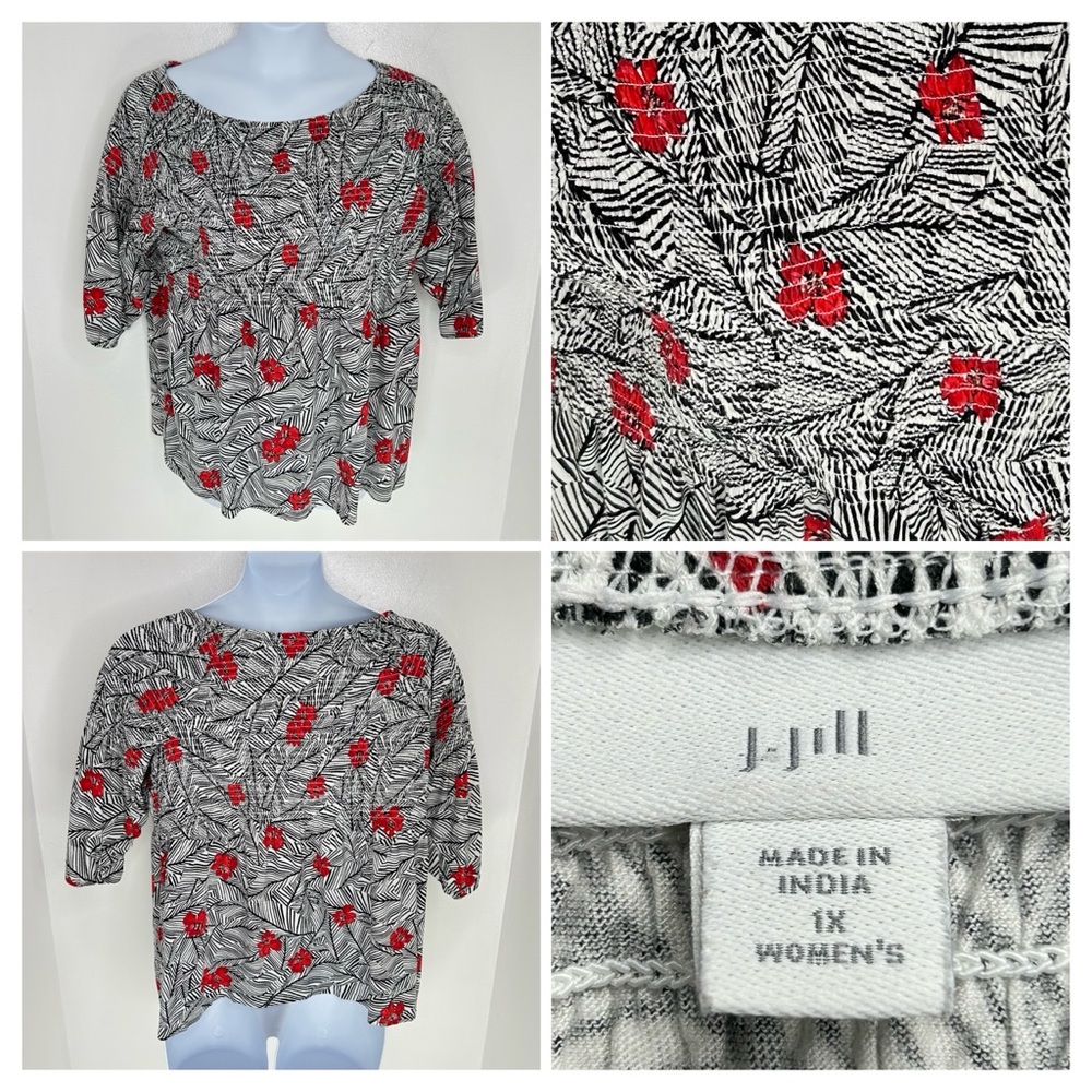 J. Jill Floral Elastic Smocked Bodice Knit Top‎ Size 1X Casual Office Travel